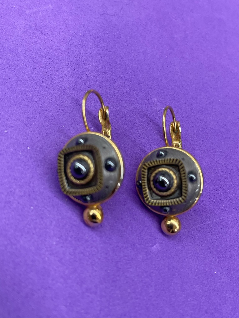 Gold-Tone Drop Earrings With Black And Gray Accents